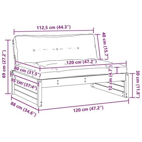 Градинен среден диван Масивна боровина Восъчен Кафяв