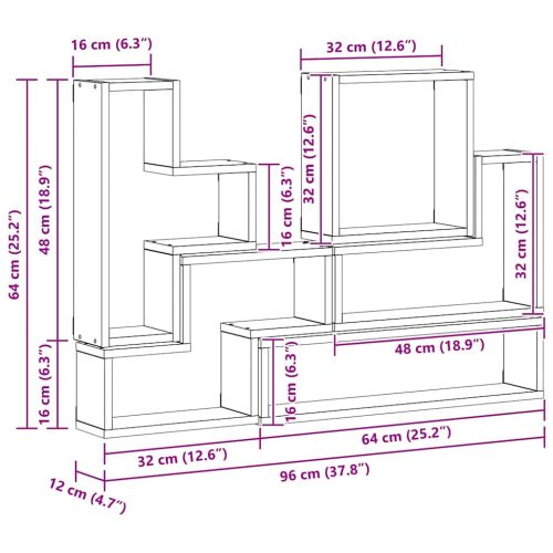 Стенен рафт Монтиране на стена Дъб 96 x 12 x 64 см