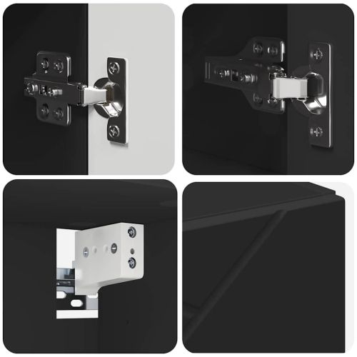 Шкаф с огледало с врата Черно 80 x 17 x 55 см Инженерно дърво