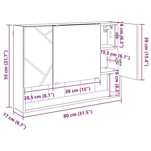 Шкаф с огледало с врата Дъб 80 x 17 x 55 см Инженерно дърво
