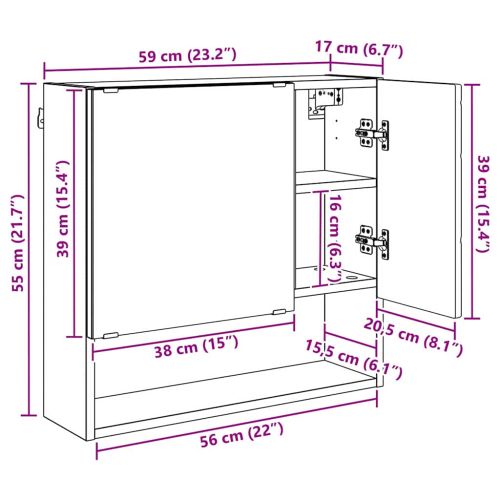 Шкаф с огледало Старо дърво 59 x 17 x 55 см Инженерно дърво