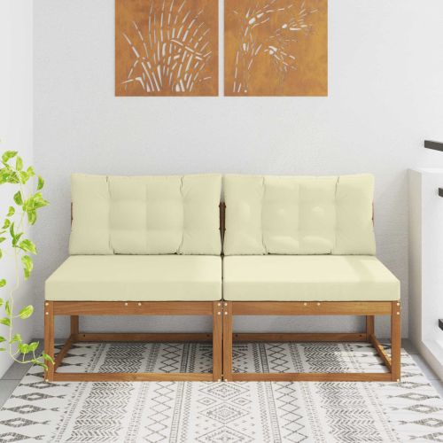 Среден диван за открито 2 Брой Естествен Солидно акациево дърво