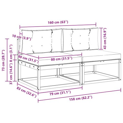 Среден диван за открито 2 Брой Естествен Солидно акациево дърво