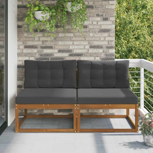 Среден диван за открито 2 Брой Естествен Солидно акациево дърво