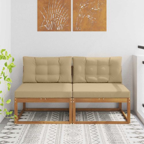 Среден диван за открито 2 Брой Естествен Солидно акациево дърво