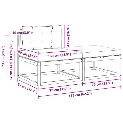 Секционен диван 2 Брой Естествен Солидно акациево дърво