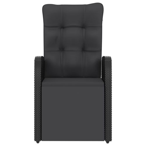 Градински комплект с възглавници, 11 части, полиратан, черен