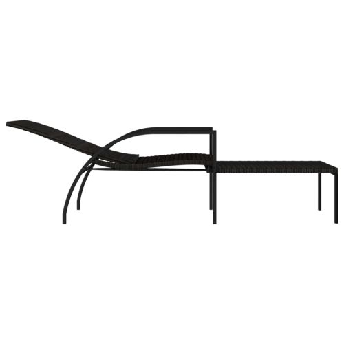 Шезлонг с поставка за крака, PE ратан, кафяв