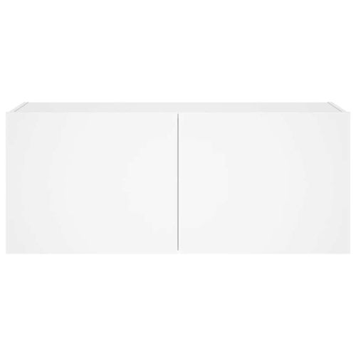 Стенен ТВ шкаф с LED осветление, бял, 100x35x41 см