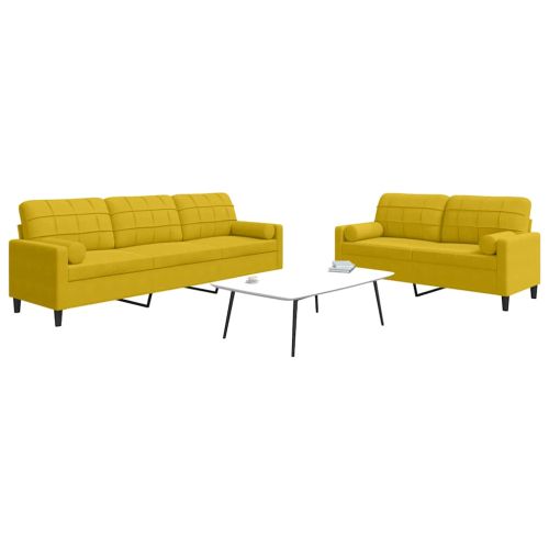 Мека мебел от 2 части с възглавници и болстери жълт кадифе