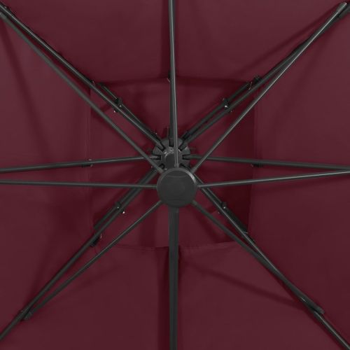 Конзолен градински чадър с двоен покрив 300x300 см бордо червен