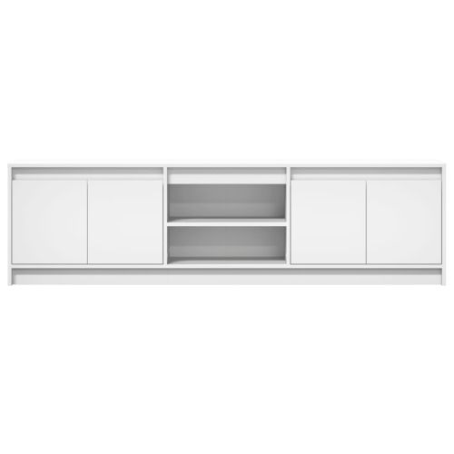 ТВ шкаф с LED, бял, 180x34x50 см, инженерно дърво