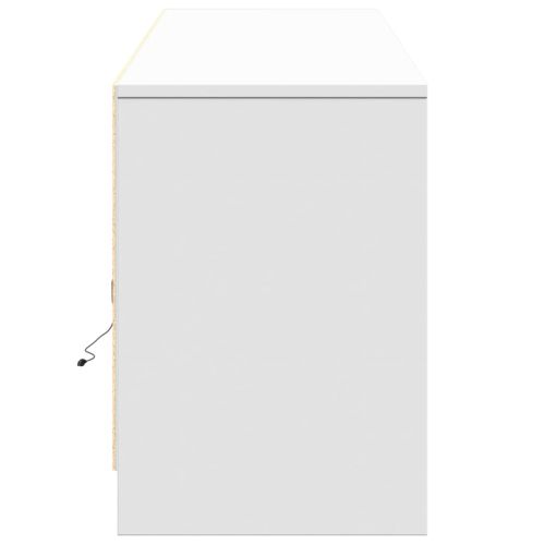 ТВ шкаф с LED, бял, 180x34x50 см, инженерно дърво