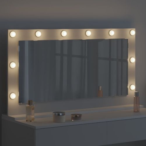 Огледало за грим Бяло 100 x 55 x 18 см Стъкло и инженерно дърво