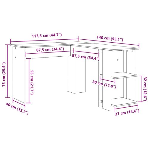 Ъглово бюро Циментено сиво 140 x 113,5 x 75 см Инженерно дърво