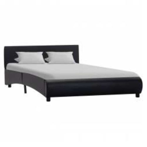 Рамка за легло с LED, черна, изкуствена кожа, 140x200 cм