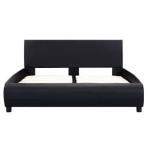 Рамка за легло с LED, черна, изкуствена кожа, 140x200 cм