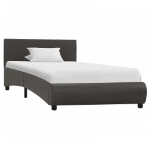 Рамка за легло с LED, сива, изкуствена кожа, 90x200 cм