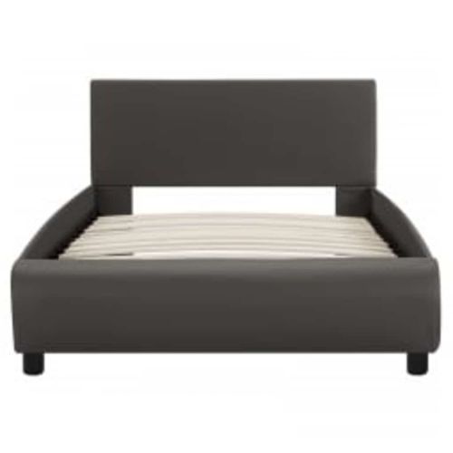 Рамка за легло с LED, сива, изкуствена кожа, 90x200 cм