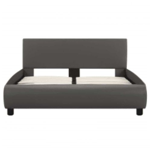 Рамка за легло с LED, сива, изкуствена кожа, 140x200 cм