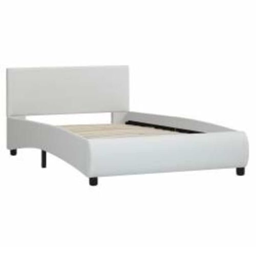 Рамка за легло с LED, бяла, изкуствена кожа, 90x200 cм