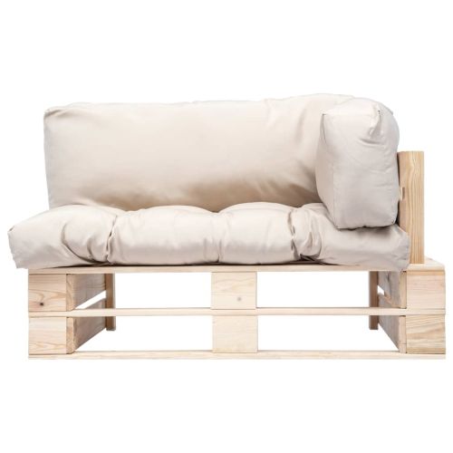 Градински палетен диван с пясъчни възглавници, борово дърво