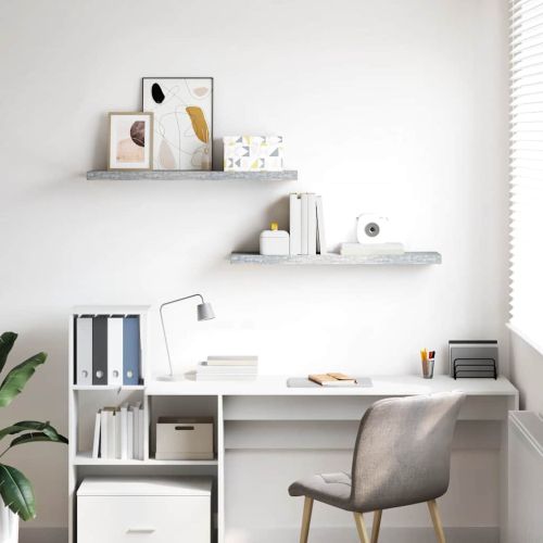 Окачени стенни рафтове 2 бр бетонно сиви 90x23,5x3,8 см МДФ