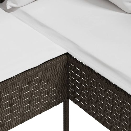 Г-образно канапе с възглавници, кафяв полиратан