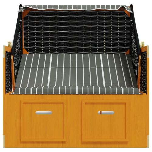 Strandkorb с навес, полиратан и масивно дърво, черно и сиво