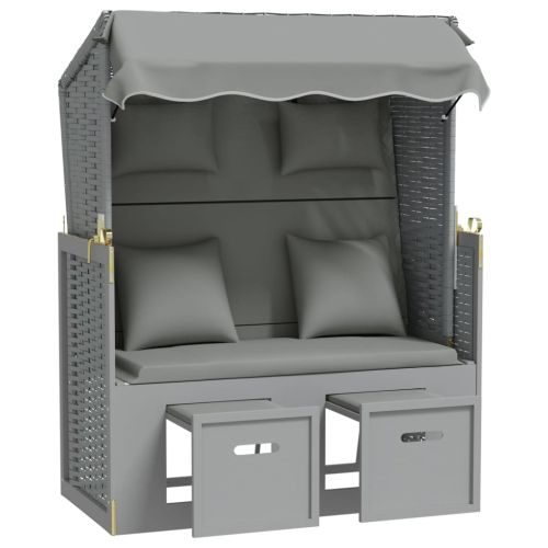 Strandkorb с възглавници, полиратан и масивно дърво, сиво