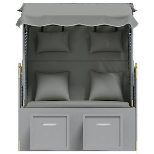 Strandkorb с възглавници, полиратан и масивно дърво, сиво