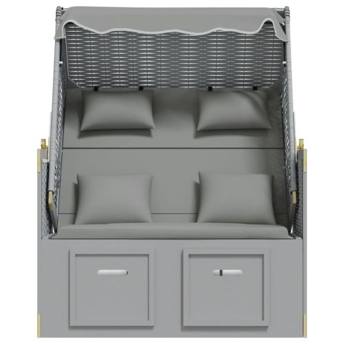 Strandkorb с възглавници, полиратан и масивно дърво, сиво