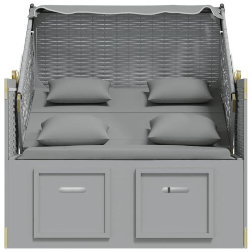 Strandkorb с възглавници, полиратан и масивно дърво, сиво