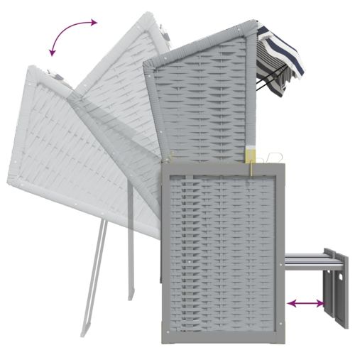 Strandkorb с възглавници, полиратан и масивно дърво, синьо/бяло