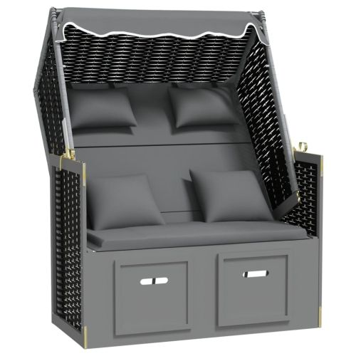 Strandkorb с възглавници полиратан и дърво масив антрацит/черно