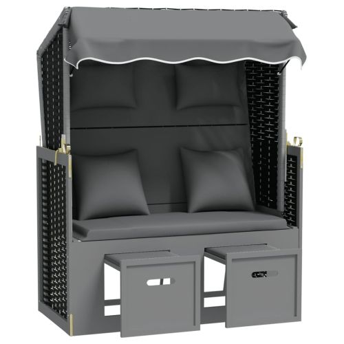 Strandkorb с възглавници полиратан и дърво масив антрацит/черно