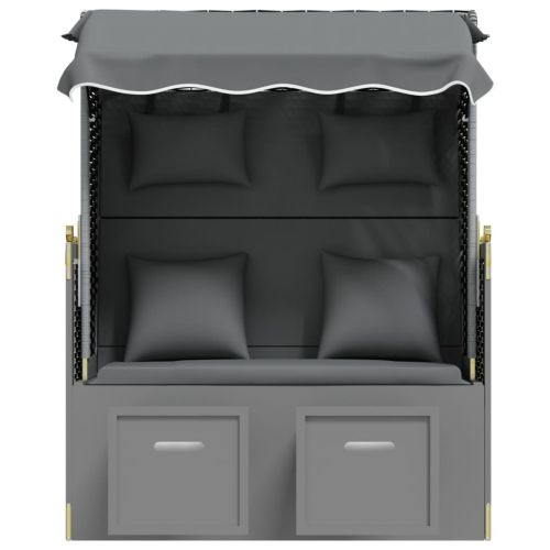 Strandkorb с възглавници полиратан и дърво масив антрацит/черно