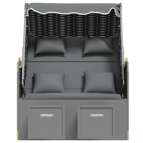 Strandkorb с възглавници полиратан и дърво масив антрацит/черно