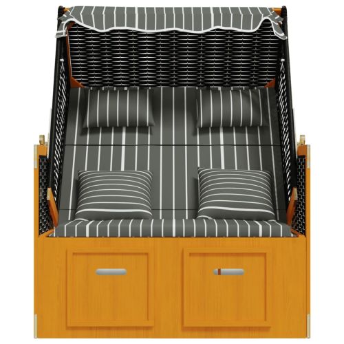 Strandkorb с възглавници, полиратан и дърво масив, черно и сиво