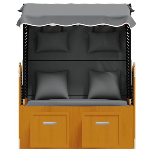 Strandkorb с възглавници полиратан и дърво масив черно/антрацит