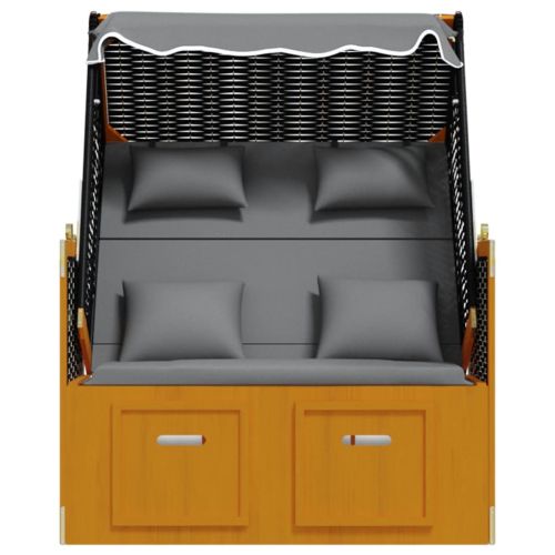 Strandkorb с възглавници полиратан и дърво масив черно/антрацит