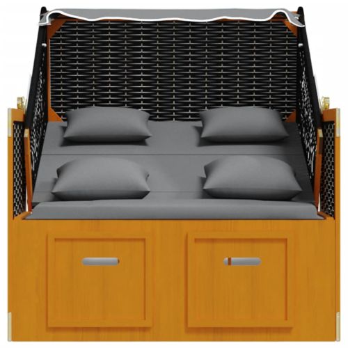 Strandkorb с възглавници полиратан и дърво масив черно/антрацит