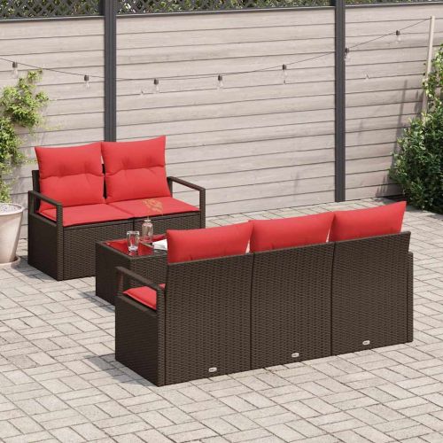 Комплект дивани 6 pcs Кафяво и червено полиратан