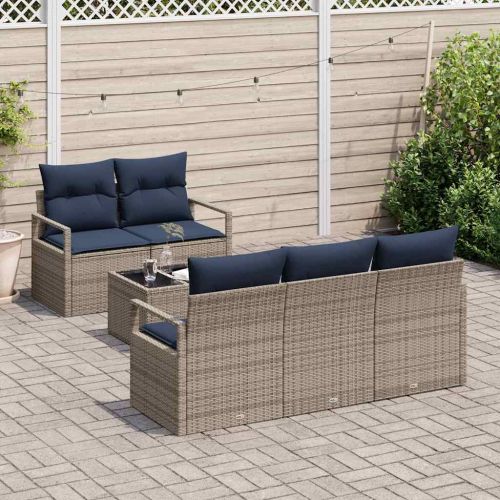 Комплект дивани 6 pcs Сив и тъмносин полиратан