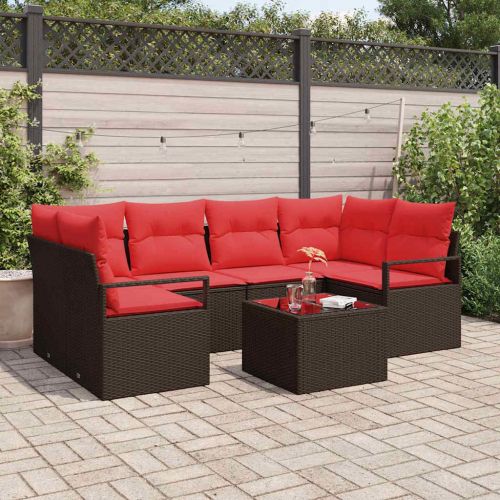 Комплект дивани 7 pcs Кафяво и червено полиратан