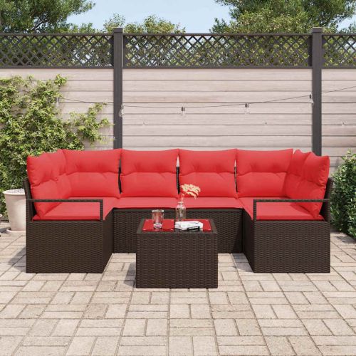 Комплект дивани 7 pcs Кафяво и червено полиратан