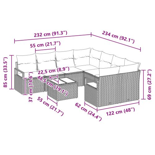 Комплект дивани с възглавница 9 pcs Кафяво и червено полиратан
