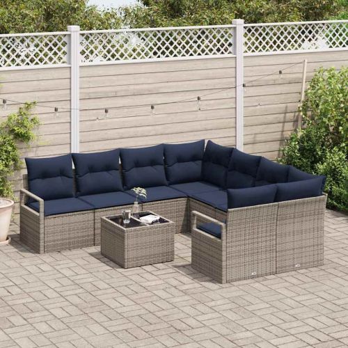 Комплект дивани с възглавница 9 pcs Сив и тъмносин полиратан