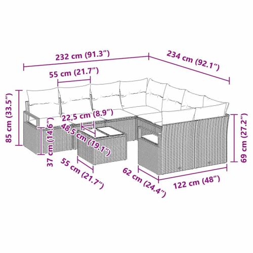 Комплект дивани с възглавница 9 pcs Черен и Туркоаз полиратан