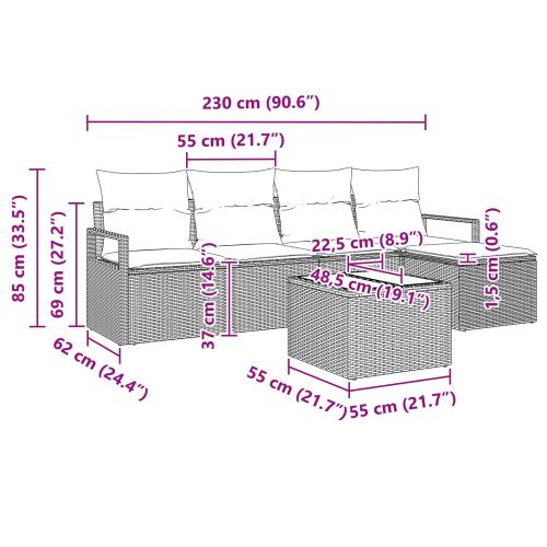 Комплект дивани с възглавница 6 pcs Кафяво полиратан